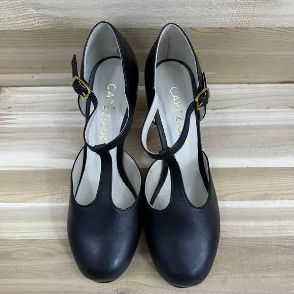 Capezio Closed Toe T-Strap Chorus Black Dance Character Shoes Women's Size 7W - Picture 5 of 13